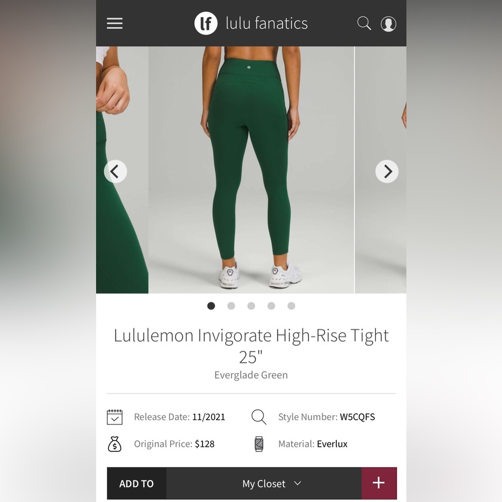 Lululemon Invigorate High-Rise Tight 25" in Everglade Green, Size 4 - Picture 6 of 6